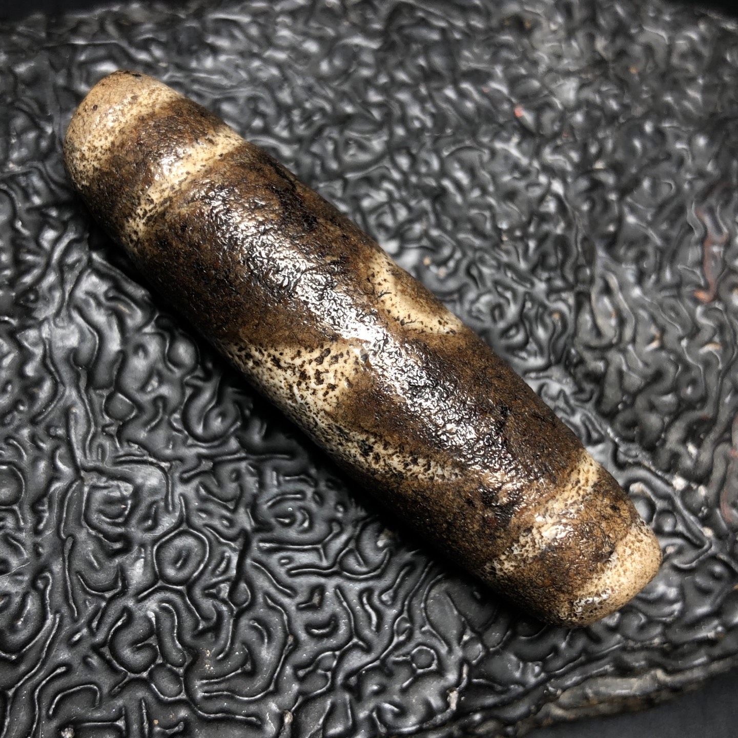 Chinese Natural Jade Carved Dzi bead