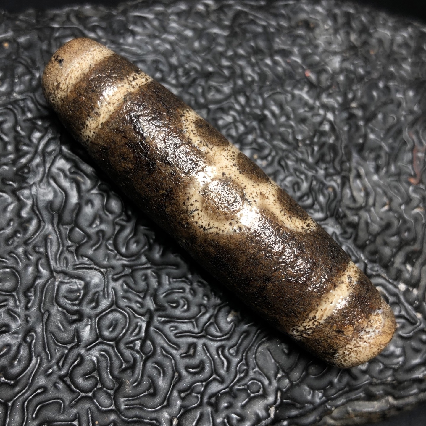 Chinese Natural Jade Carved Dzi bead
