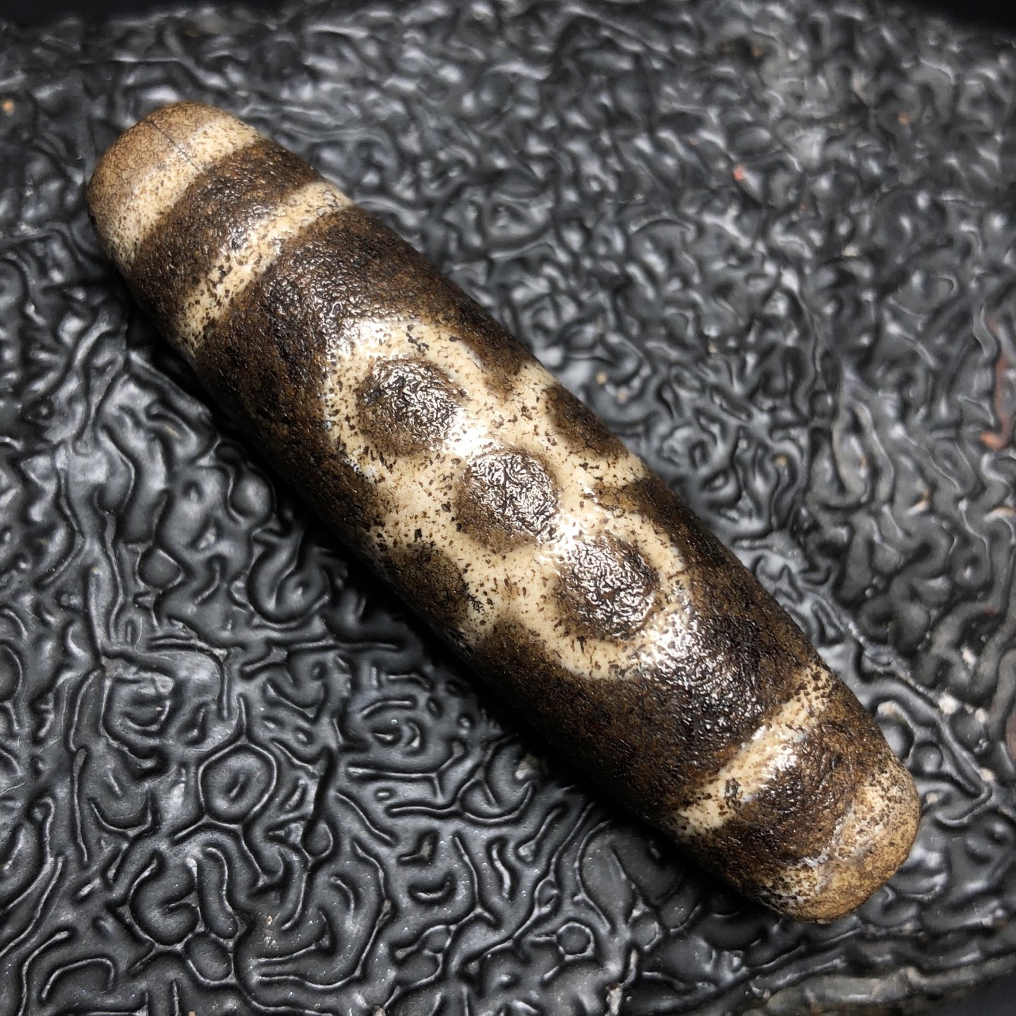 Chinese Natural Jade Carved Dzi bead