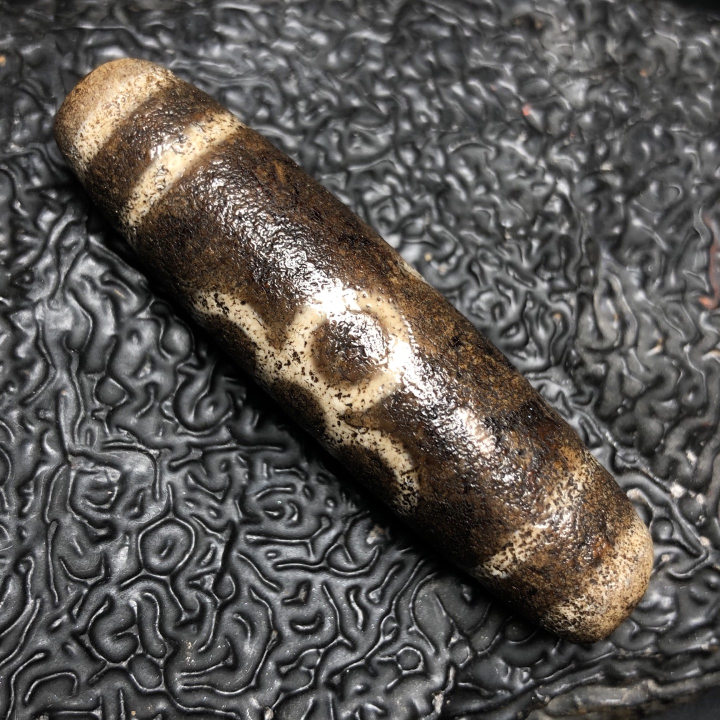 Chinese Natural Jade Carved Dzi bead