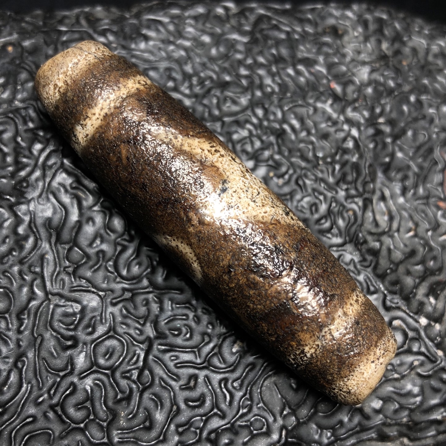 Chinese Natural Jade Carved Dzi bead