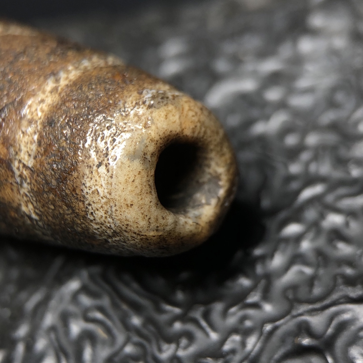 Chinese Natural Jade Carved Dzi bead