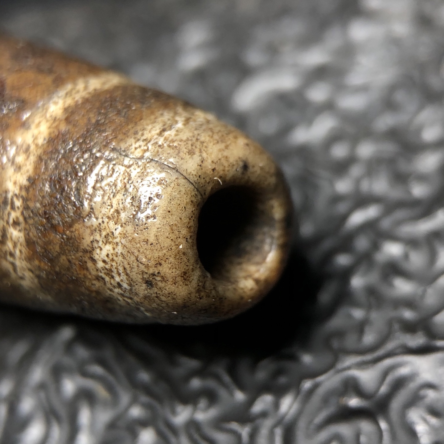 Chinese Natural Jade Carved Dzi bead
