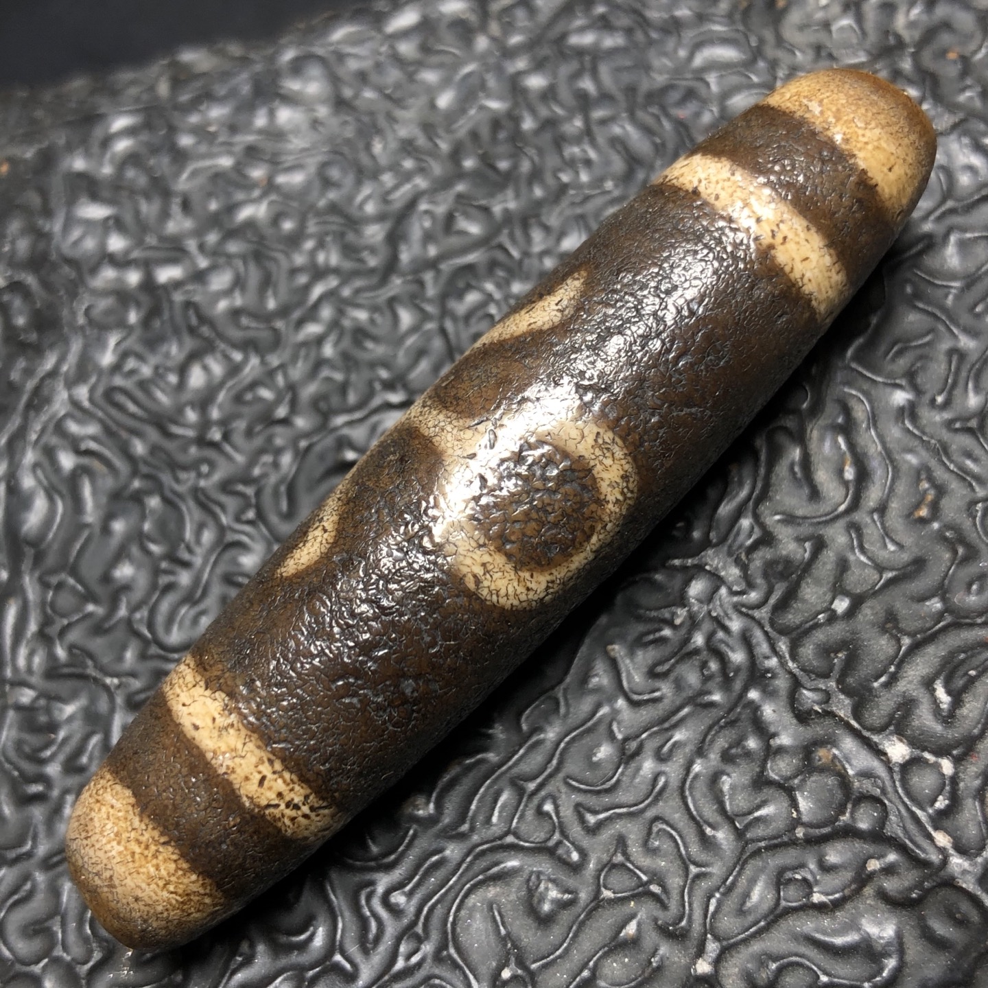 Chinese Natural Jade Carved Dzi bead