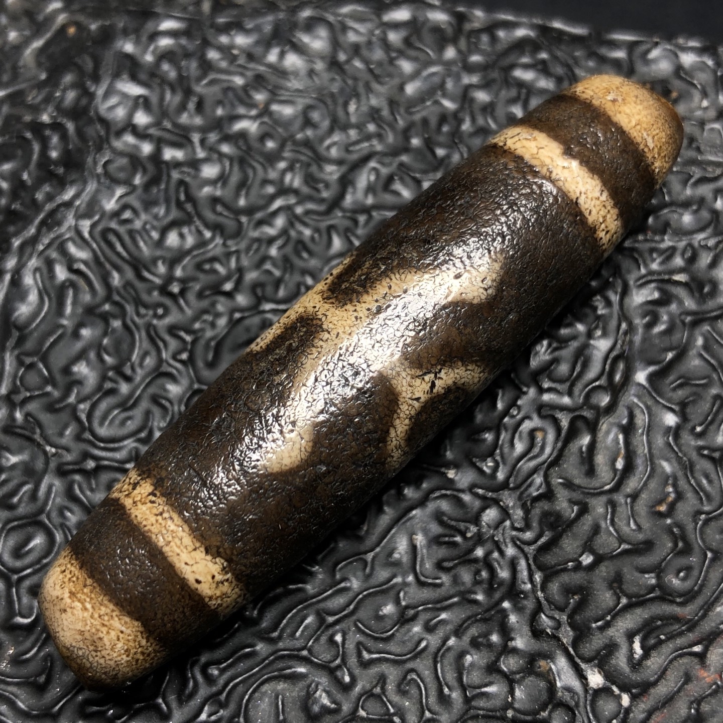 Chinese Natural Jade Carved Dzi bead
