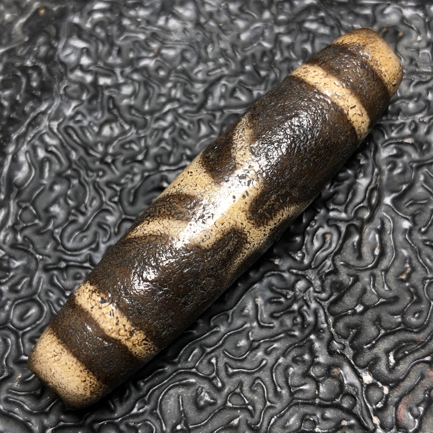 Chinese Natural Jade Carved Dzi bead