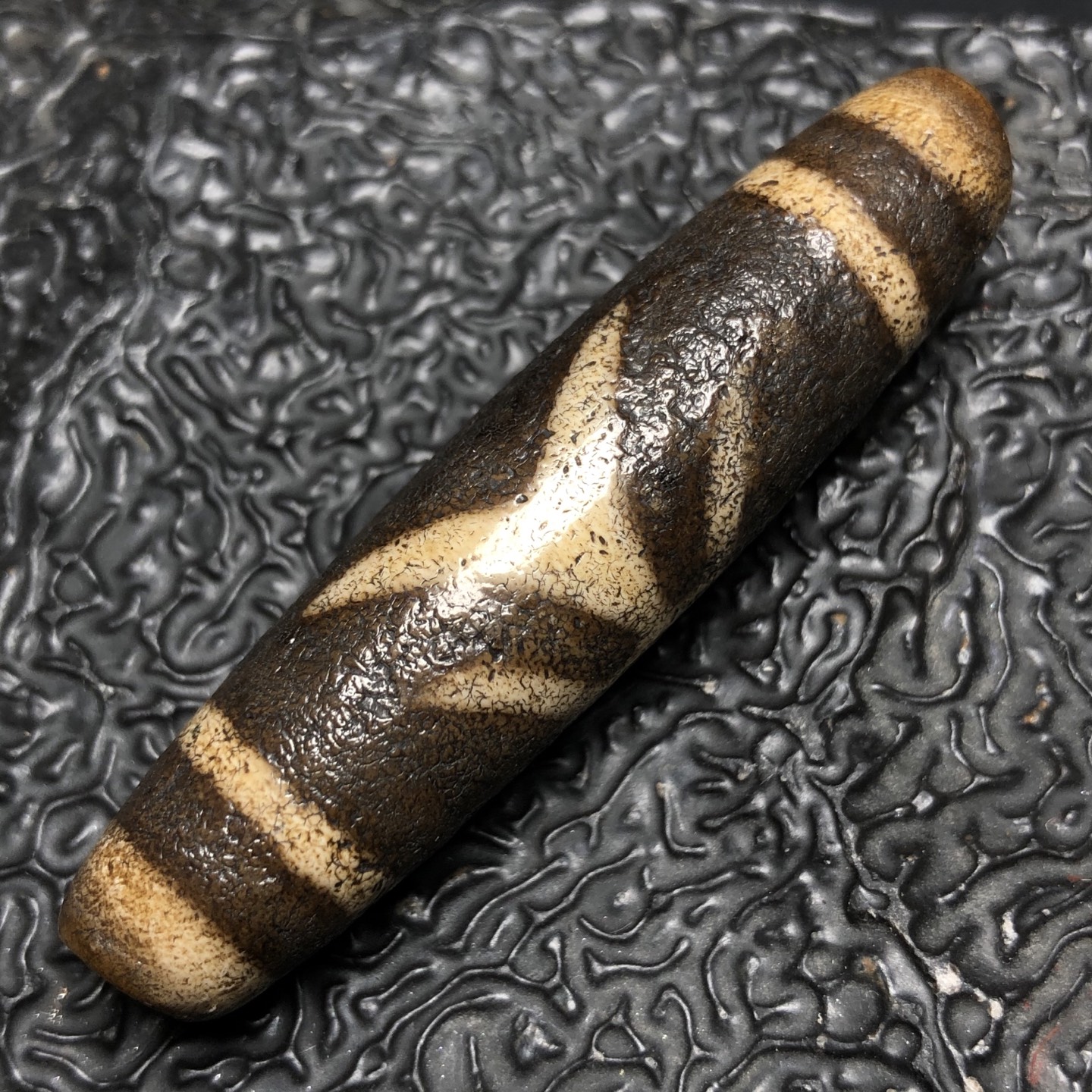 Chinese Natural Jade Carved Dzi bead