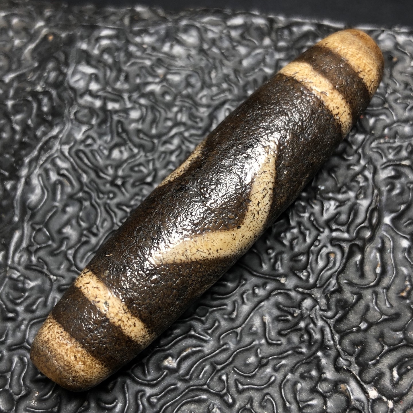 Chinese Natural Jade Carved Dzi bead