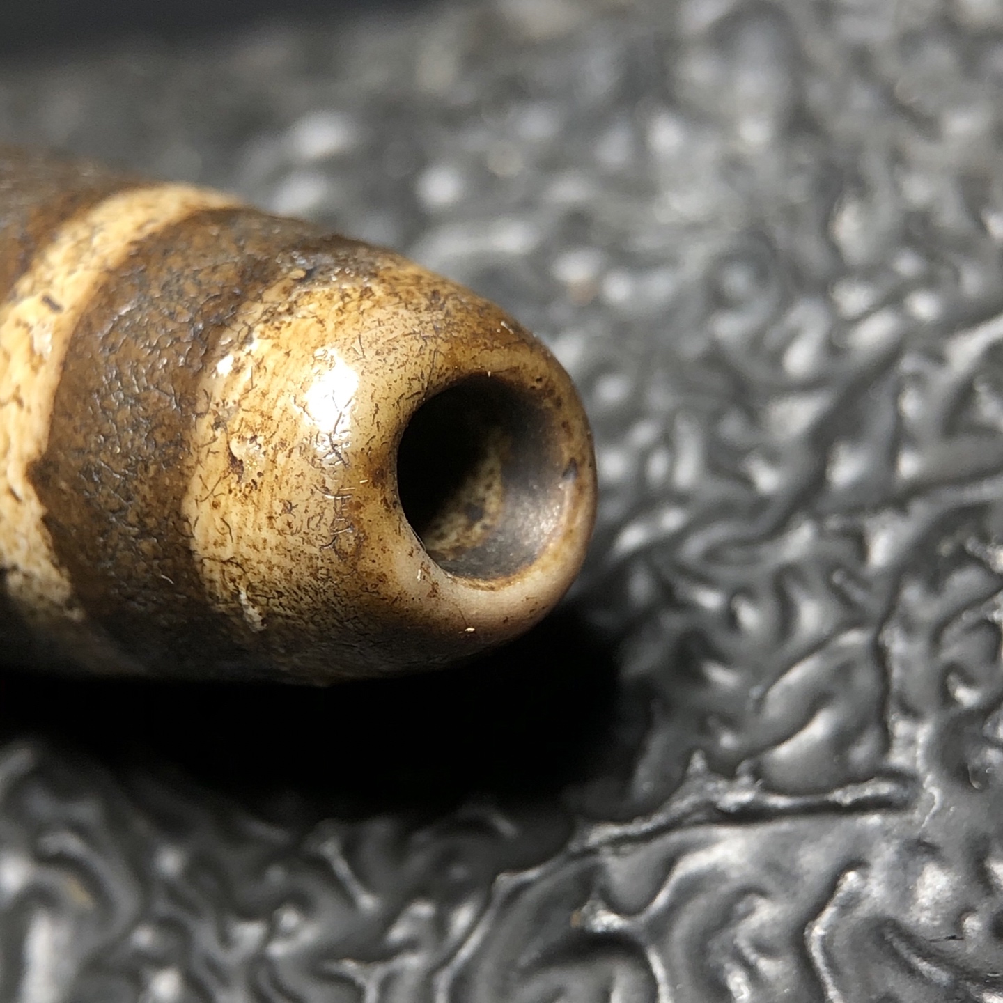Chinese Natural Jade Carved Dzi bead