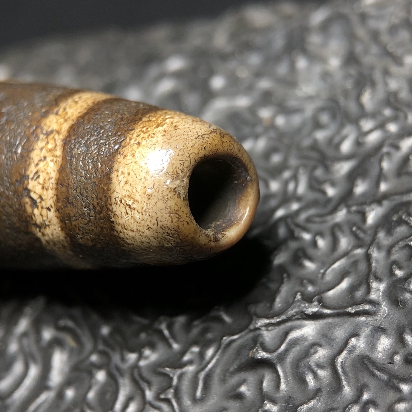 Chinese Natural Jade Carved Dzi bead