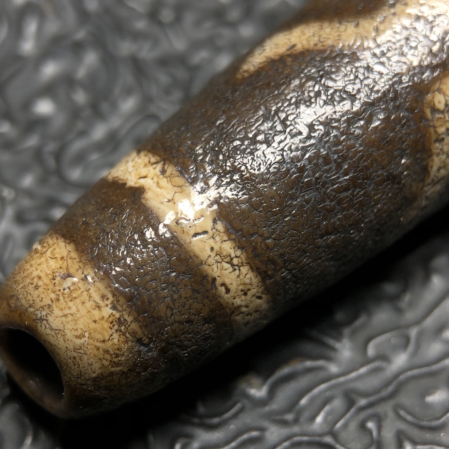Chinese Natural Jade Carved Dzi bead