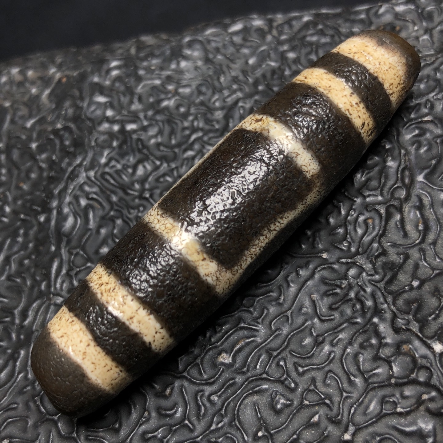 Chinese Natural Jade Carved Dzi bead