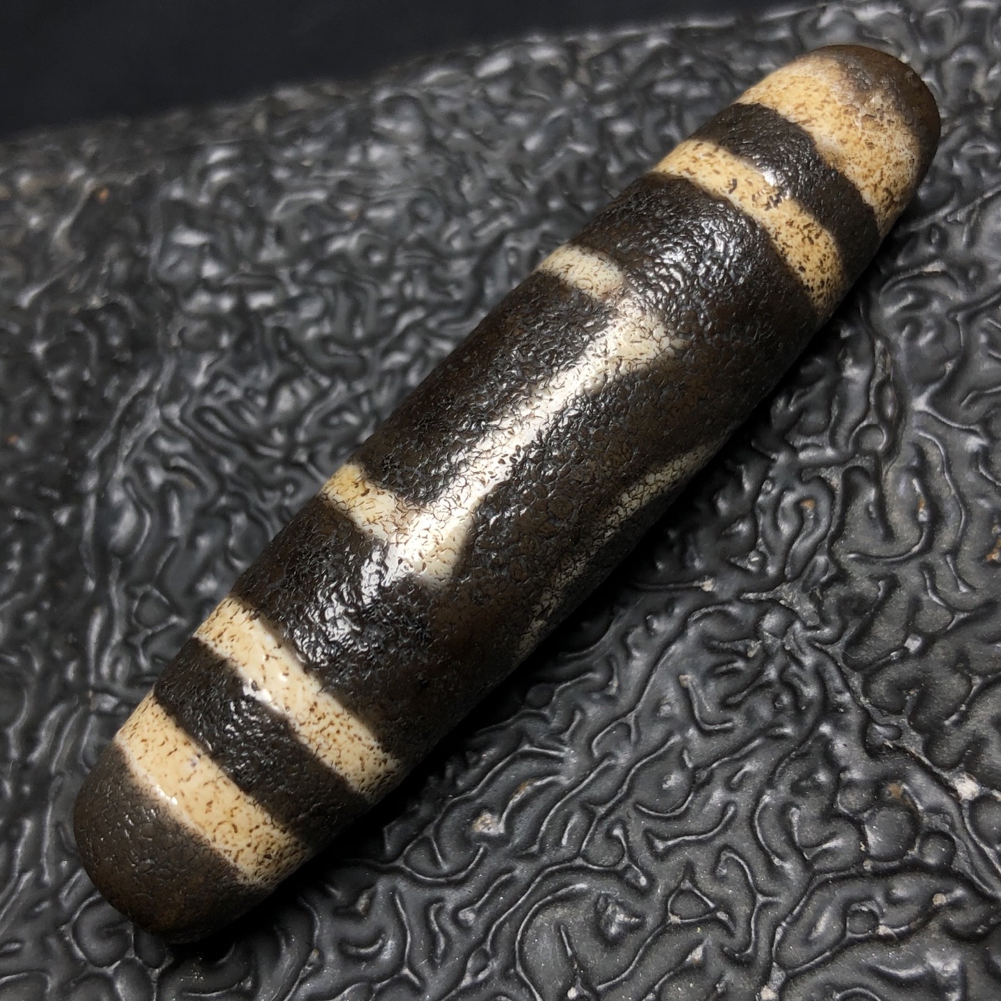 Chinese Natural Jade Carved Dzi bead