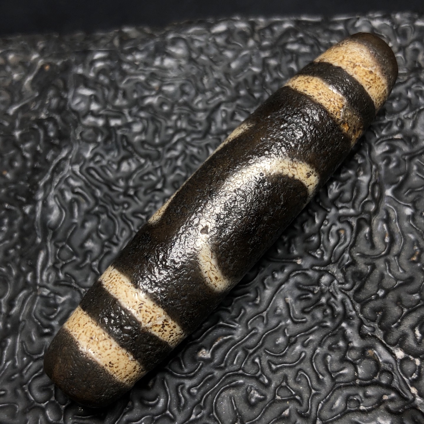 Chinese Natural Jade Carved Dzi bead