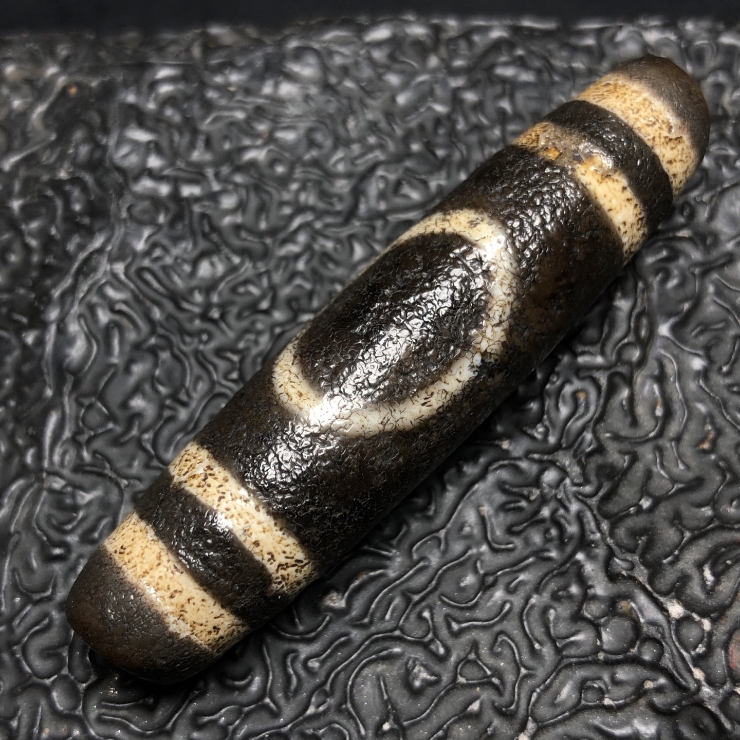 Chinese Natural Jade Carved Dzi bead