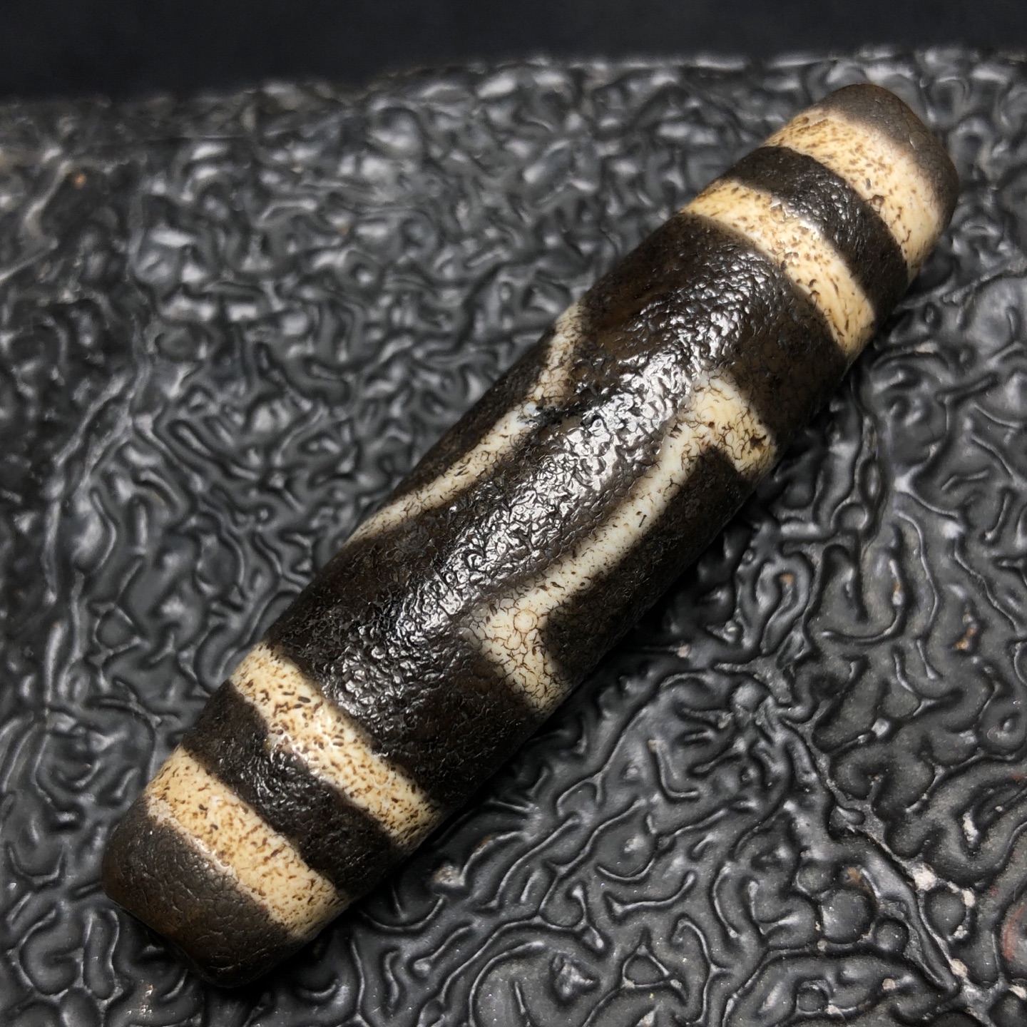Chinese Natural Jade Carved Dzi bead