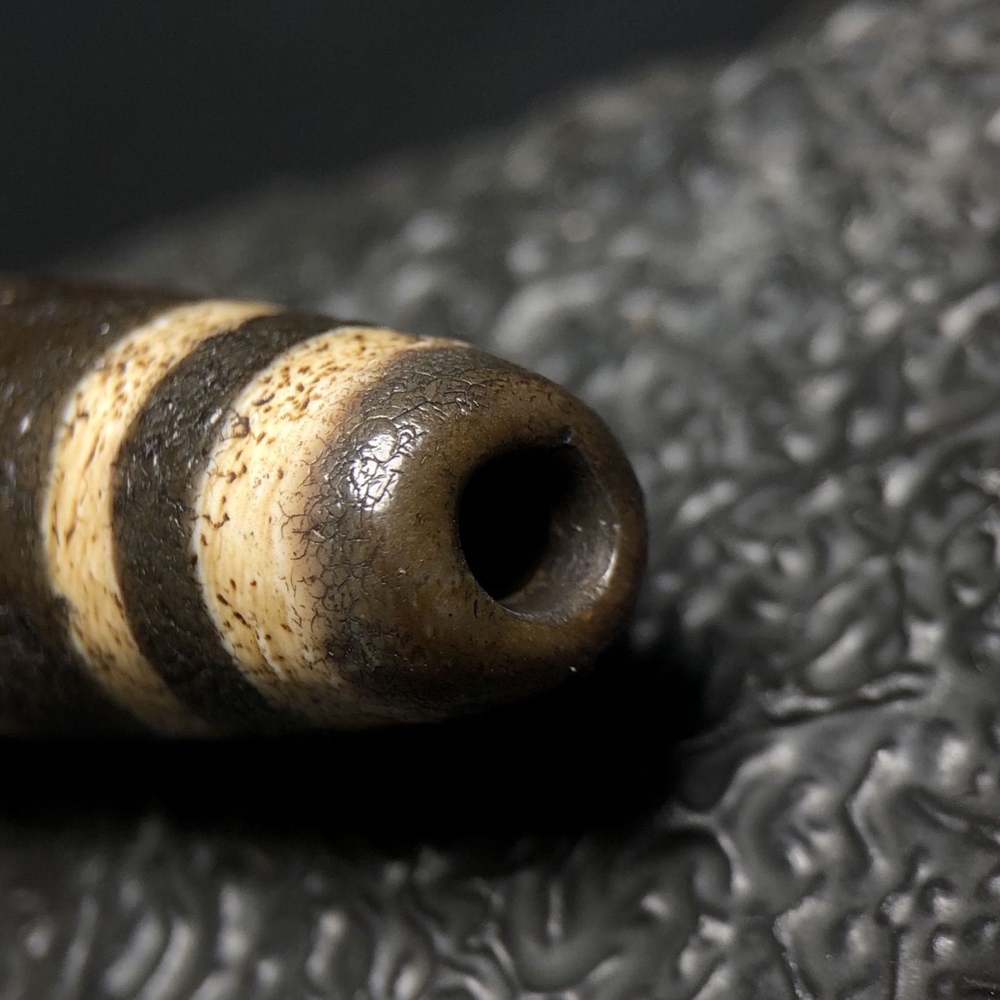 Chinese Natural Jade Carved Dzi bead