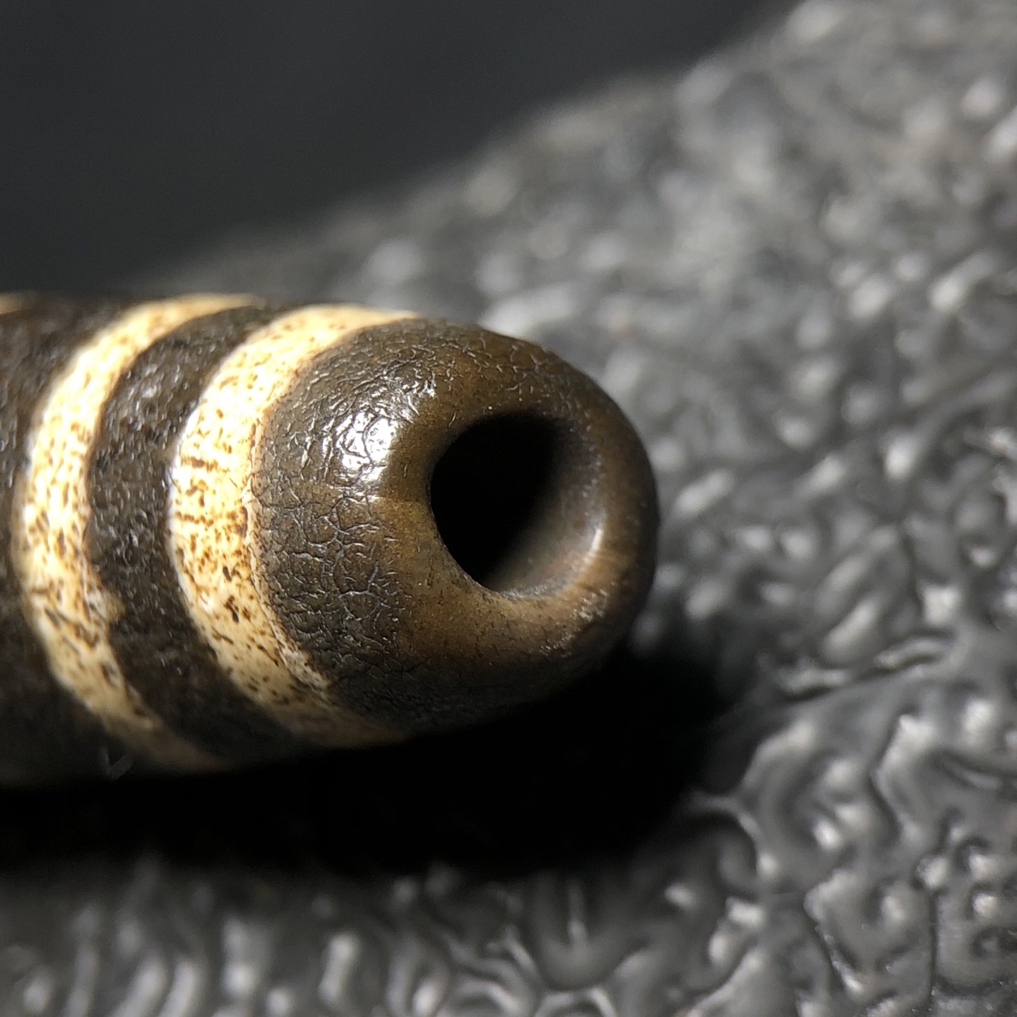 Chinese Natural Jade Carved Dzi bead