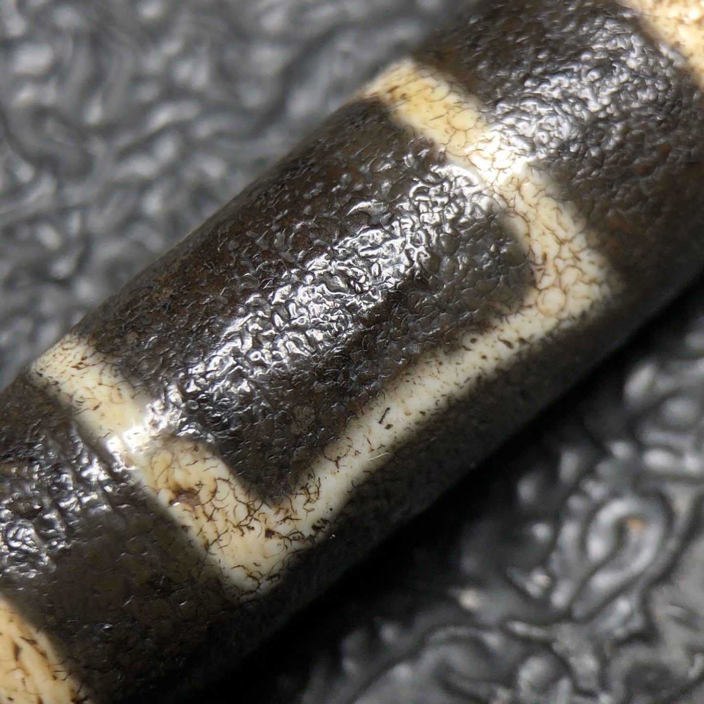 Chinese Natural Jade Carved Dzi bead