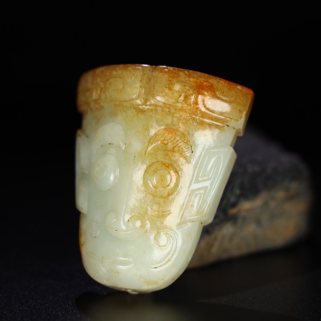 Chinese Natural Jade Carved War Mask