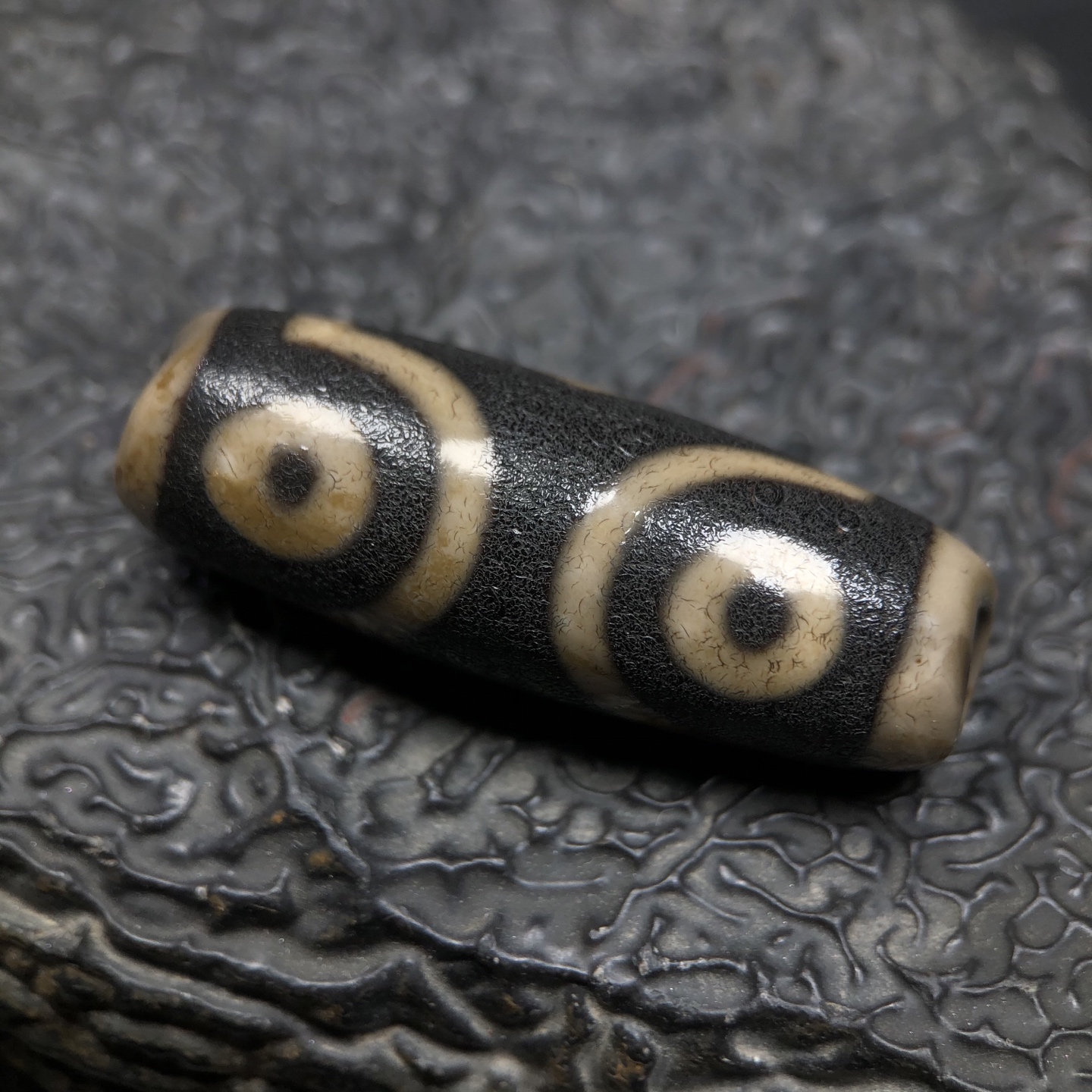 Chinese Natural Jade Carved Dzi bead