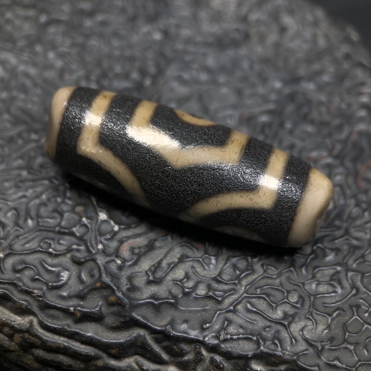 Chinese Natural Jade Carved Dzi bead