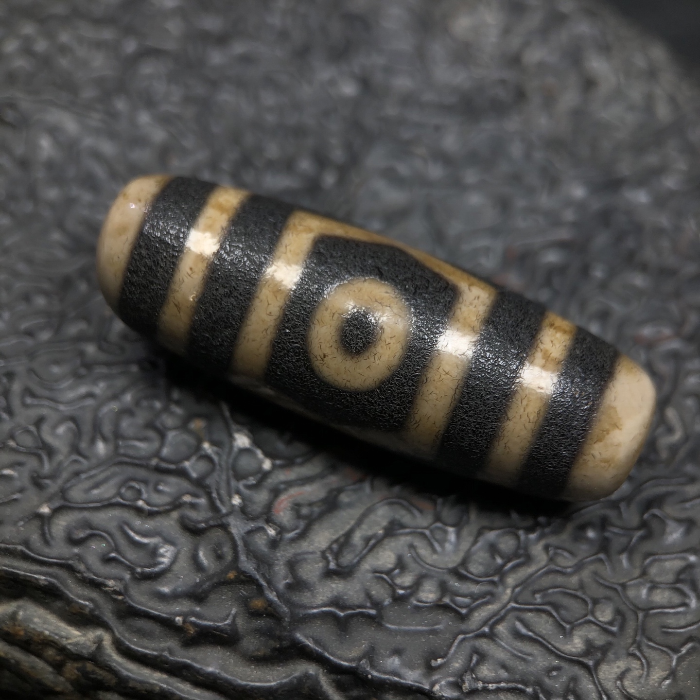Chinese Natural Jade Carved Dzi bead