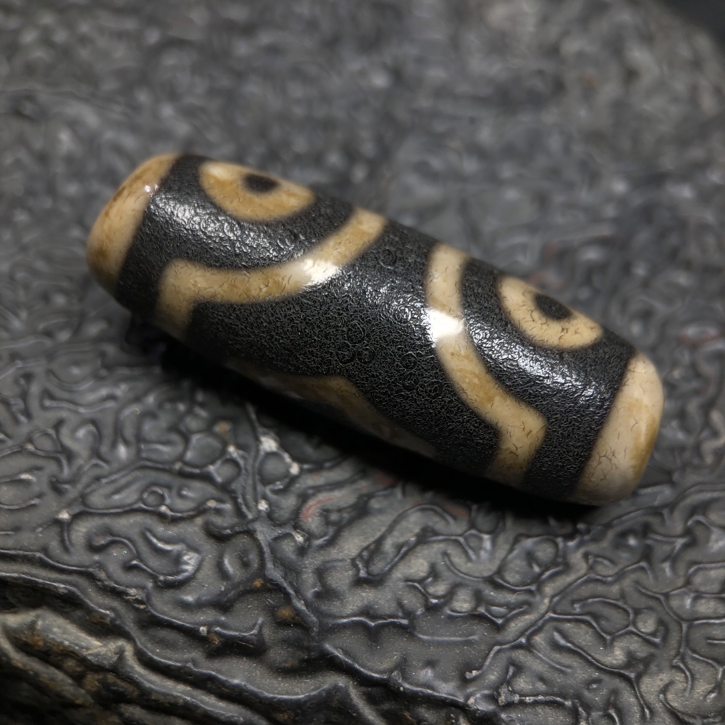 Chinese Natural Jade Carved Dzi bead