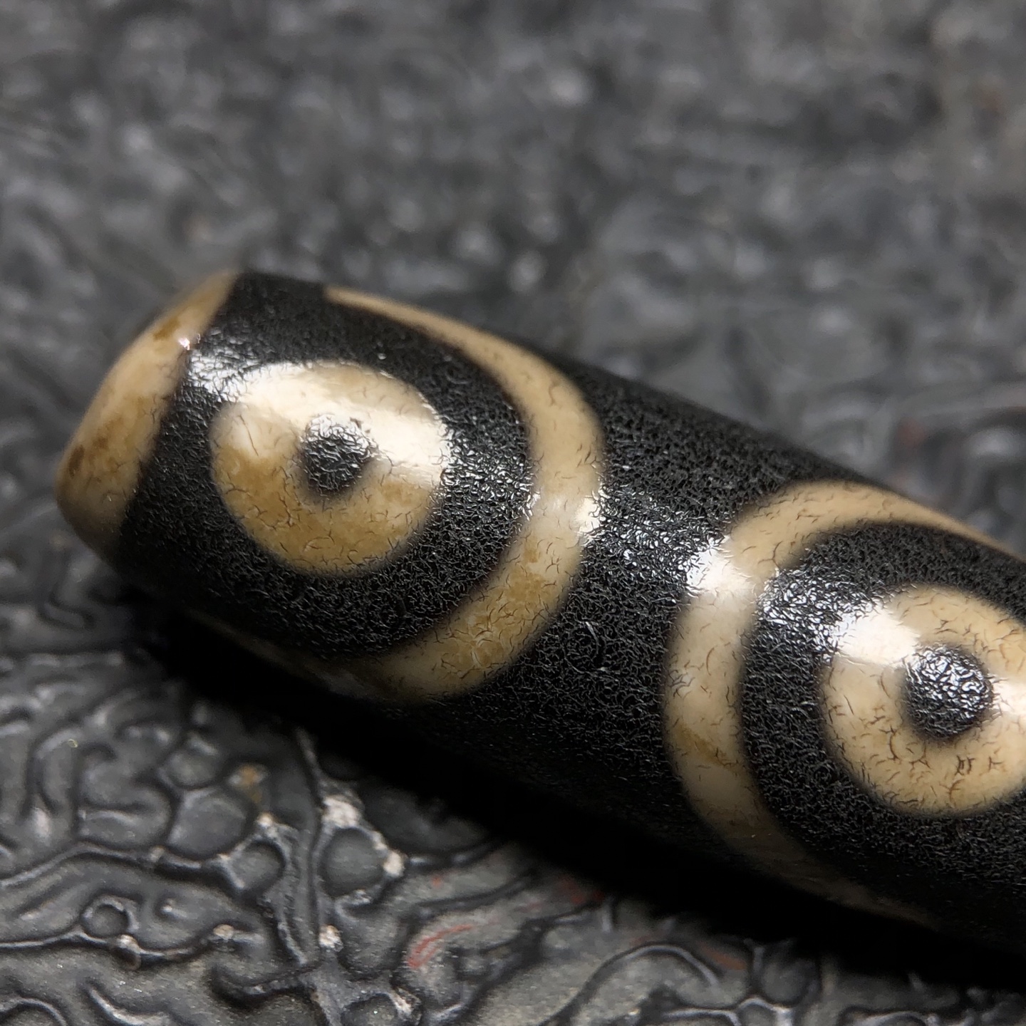 Chinese Natural Jade Carved Dzi bead