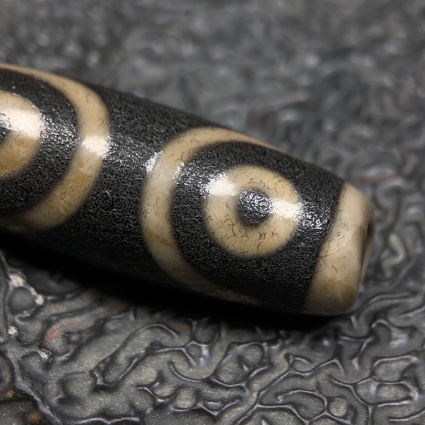 Chinese Natural Jade Carved Dzi bead