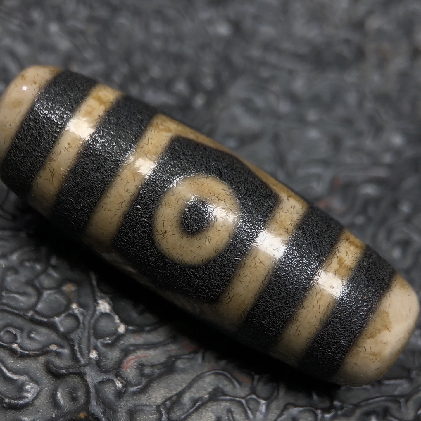 Chinese Natural Jade Carved Dzi bead