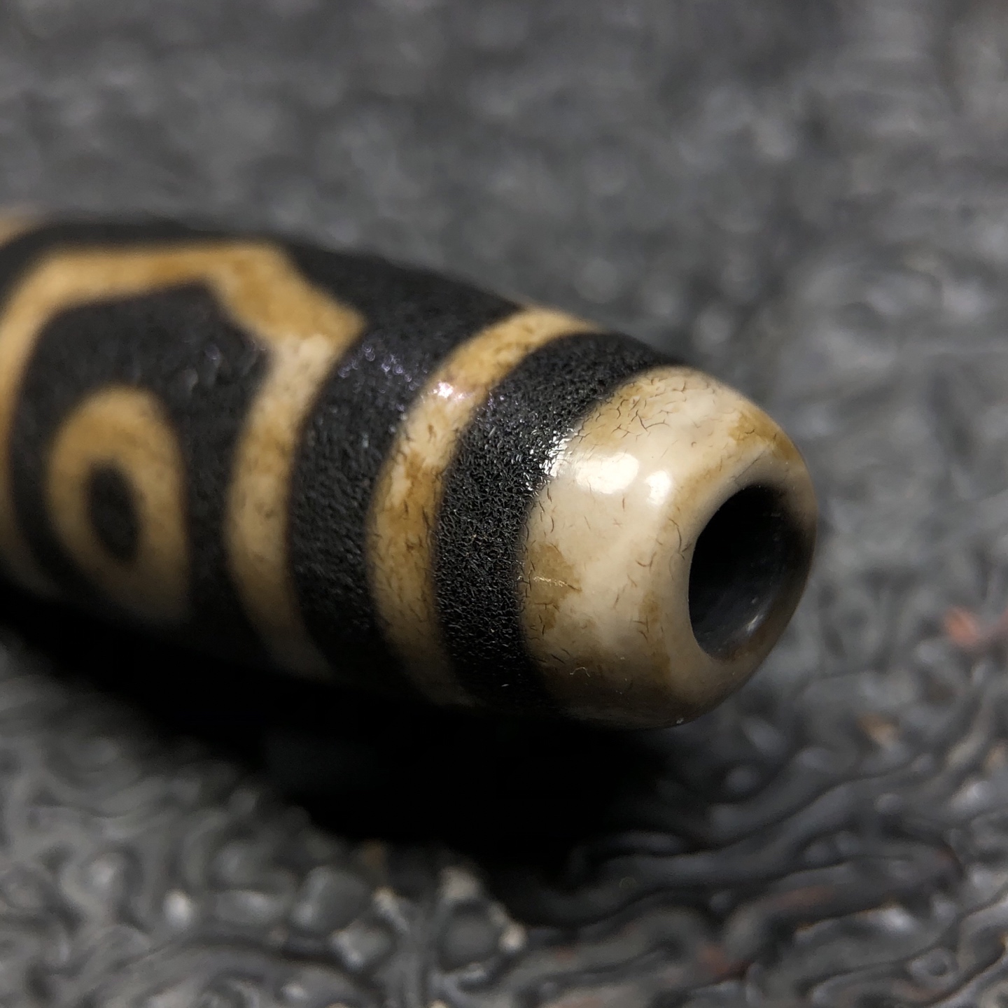 Chinese Natural Jade Carved Dzi bead