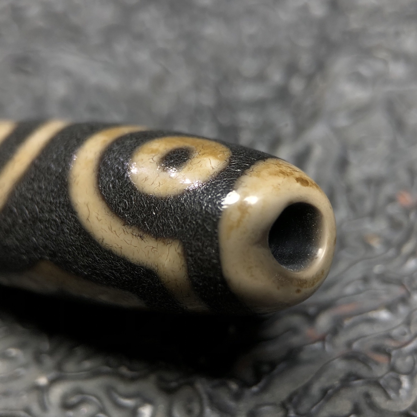Chinese Natural Jade Carved Dzi bead