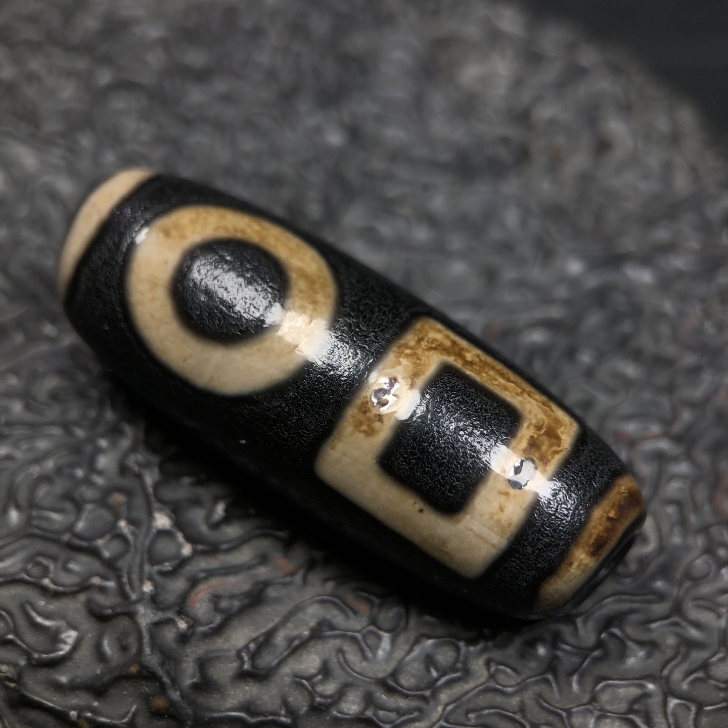 Chinese Natural Jade Carved Dzi bead