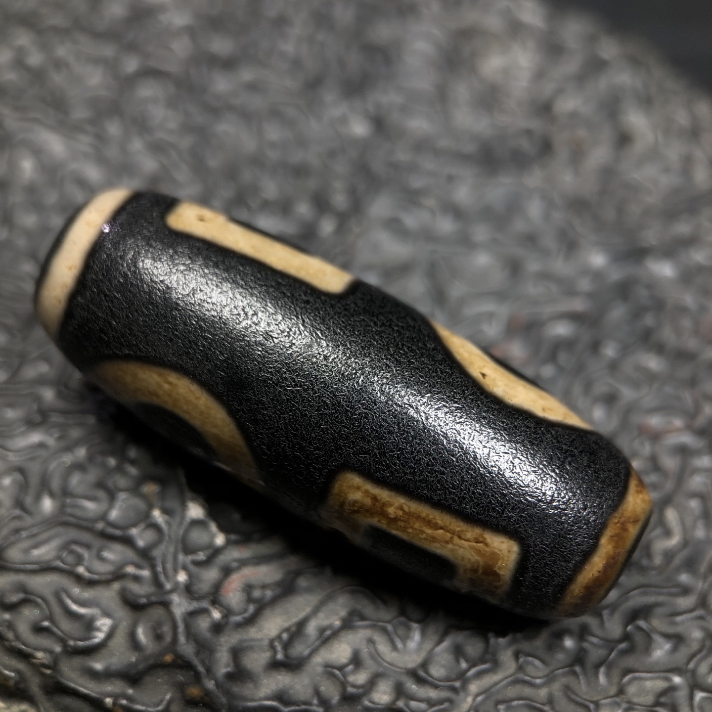Chinese Natural Jade Carved Dzi bead