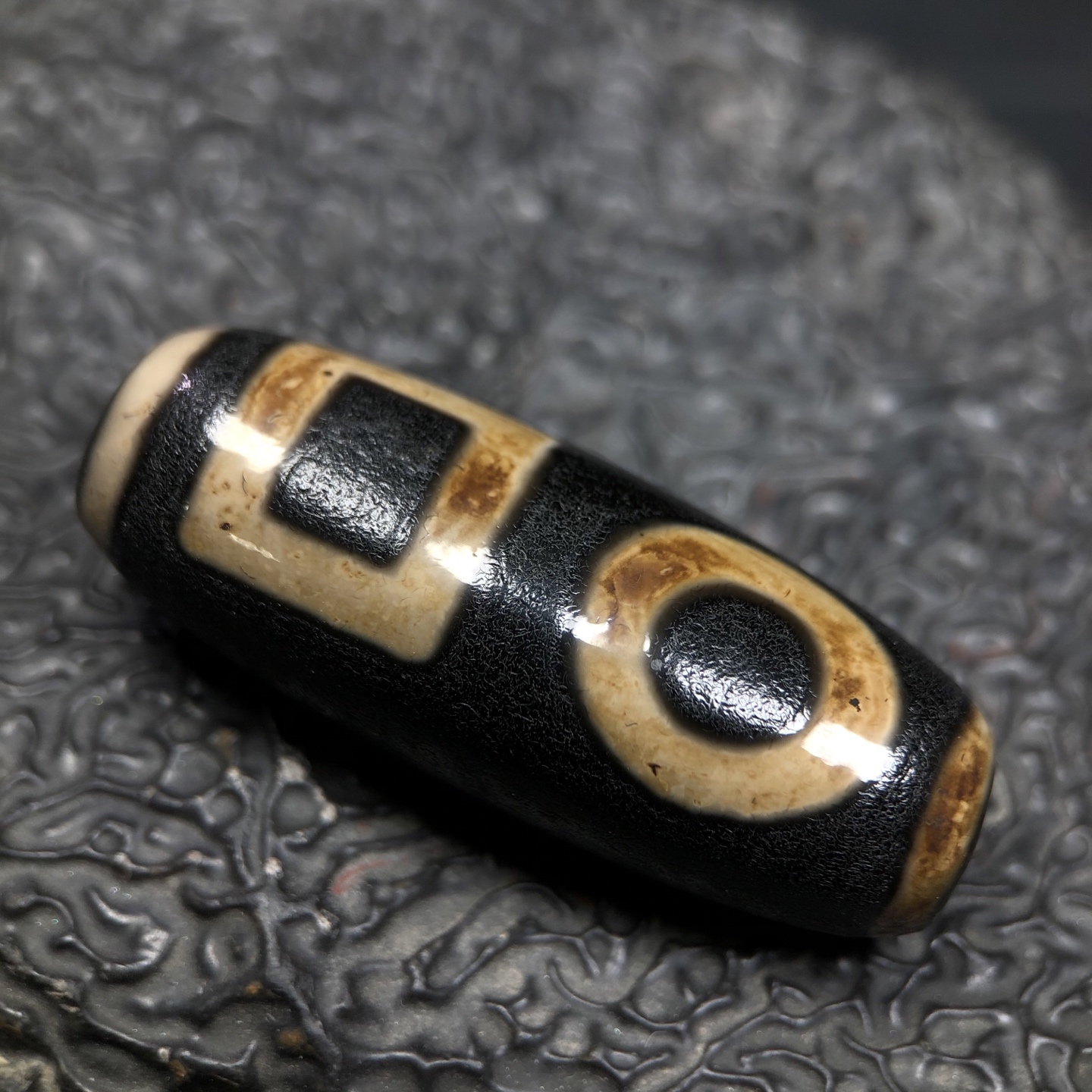 Chinese Natural Jade Carved Dzi bead