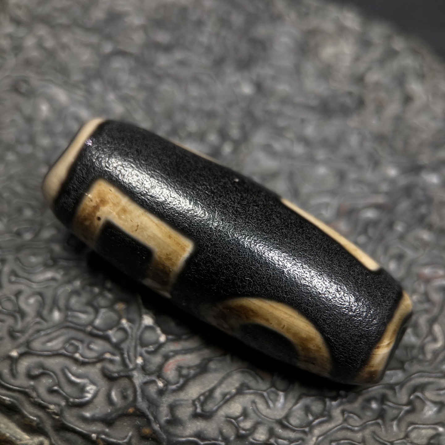 Chinese Natural Jade Carved Dzi bead
