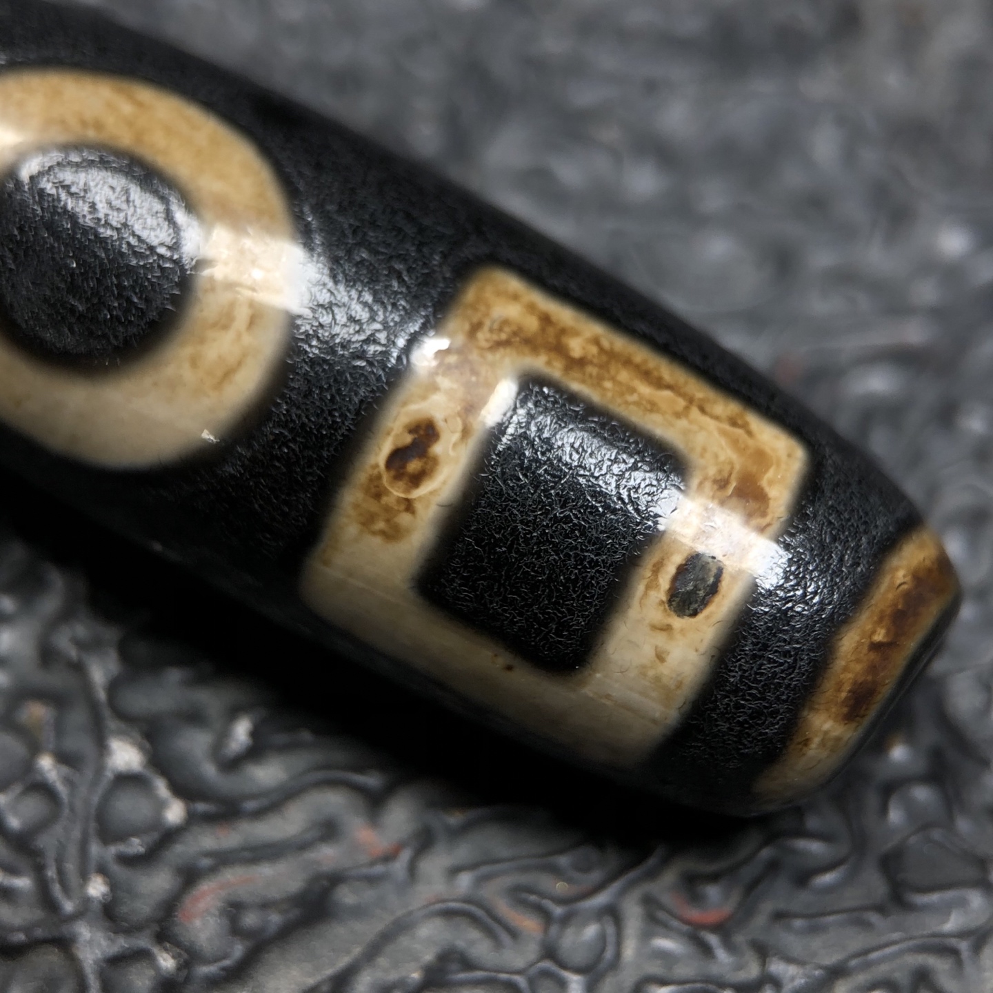 Chinese Natural Jade Carved Dzi bead