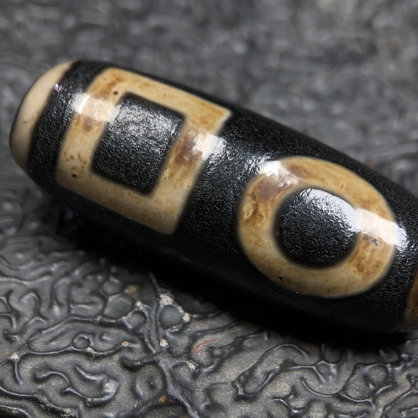 Chinese Natural Jade Carved Dzi bead