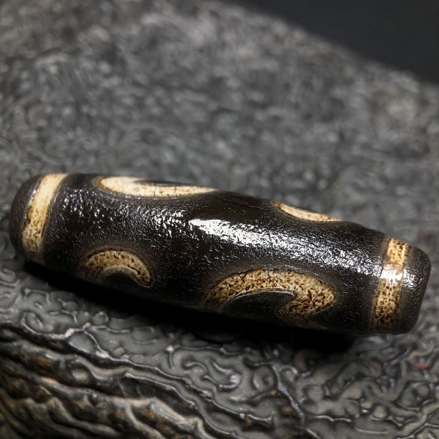 Chinese Natural Jade Carved Dzi bead