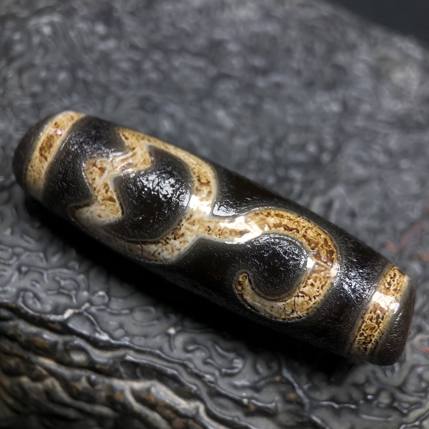 Chinese Natural Jade Carved Dzi bead