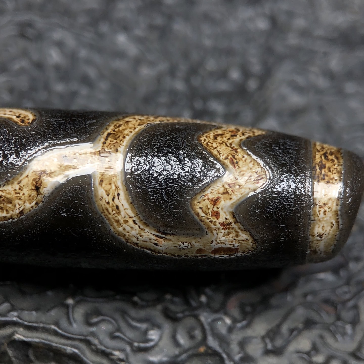 Chinese Natural Jade Carved Dzi bead