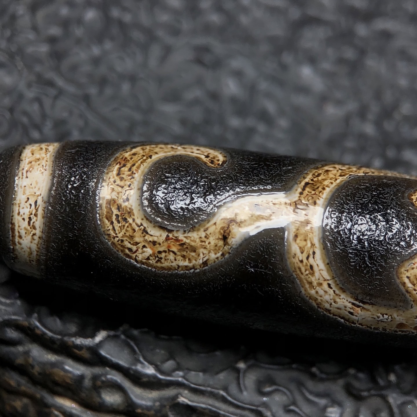 Chinese Natural Jade Carved Dzi bead
