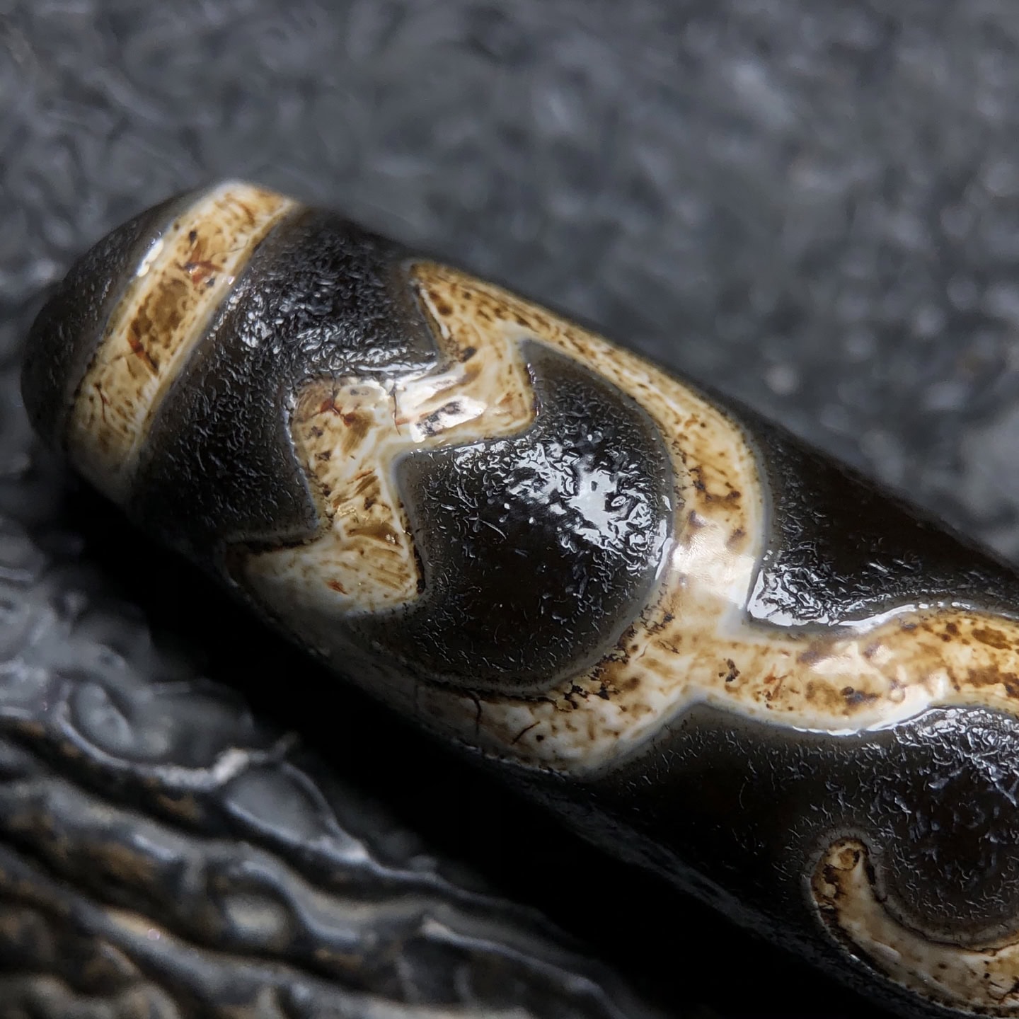 Chinese Natural Jade Carved Dzi bead