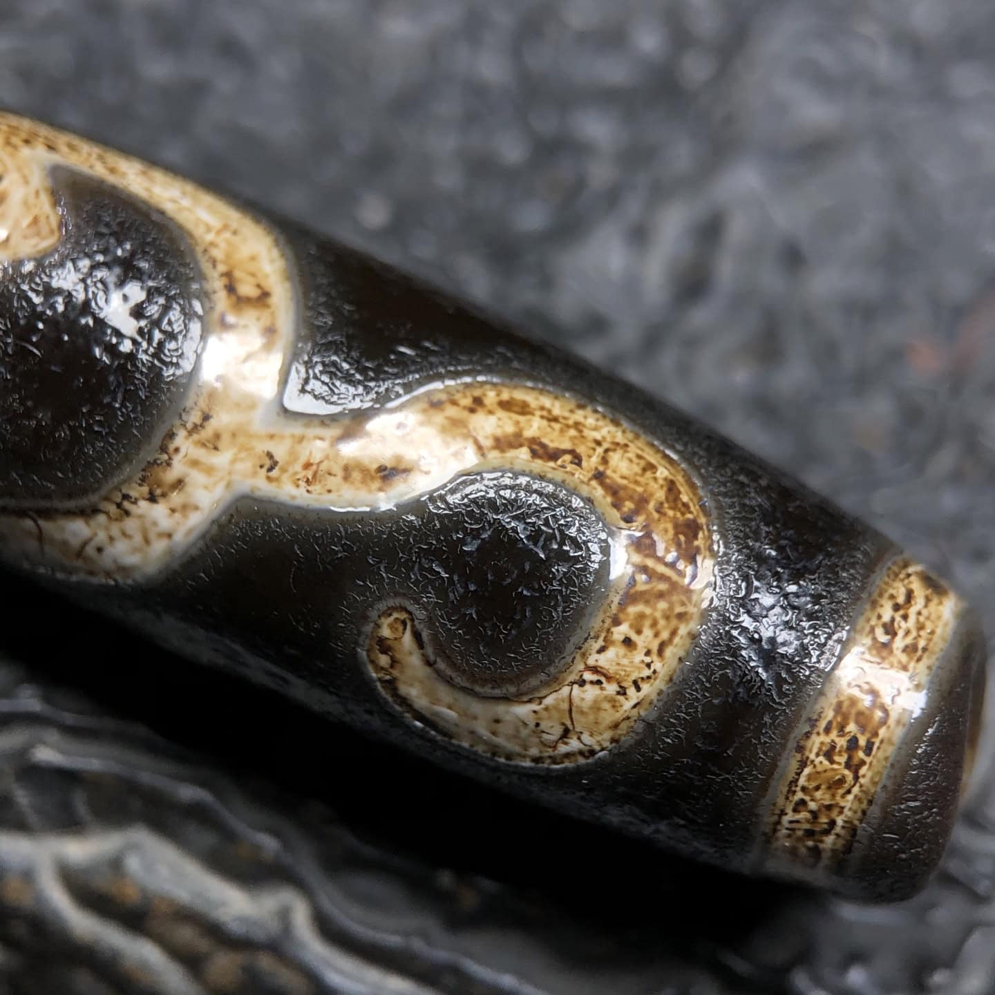 Chinese Natural Jade Carved Dzi bead