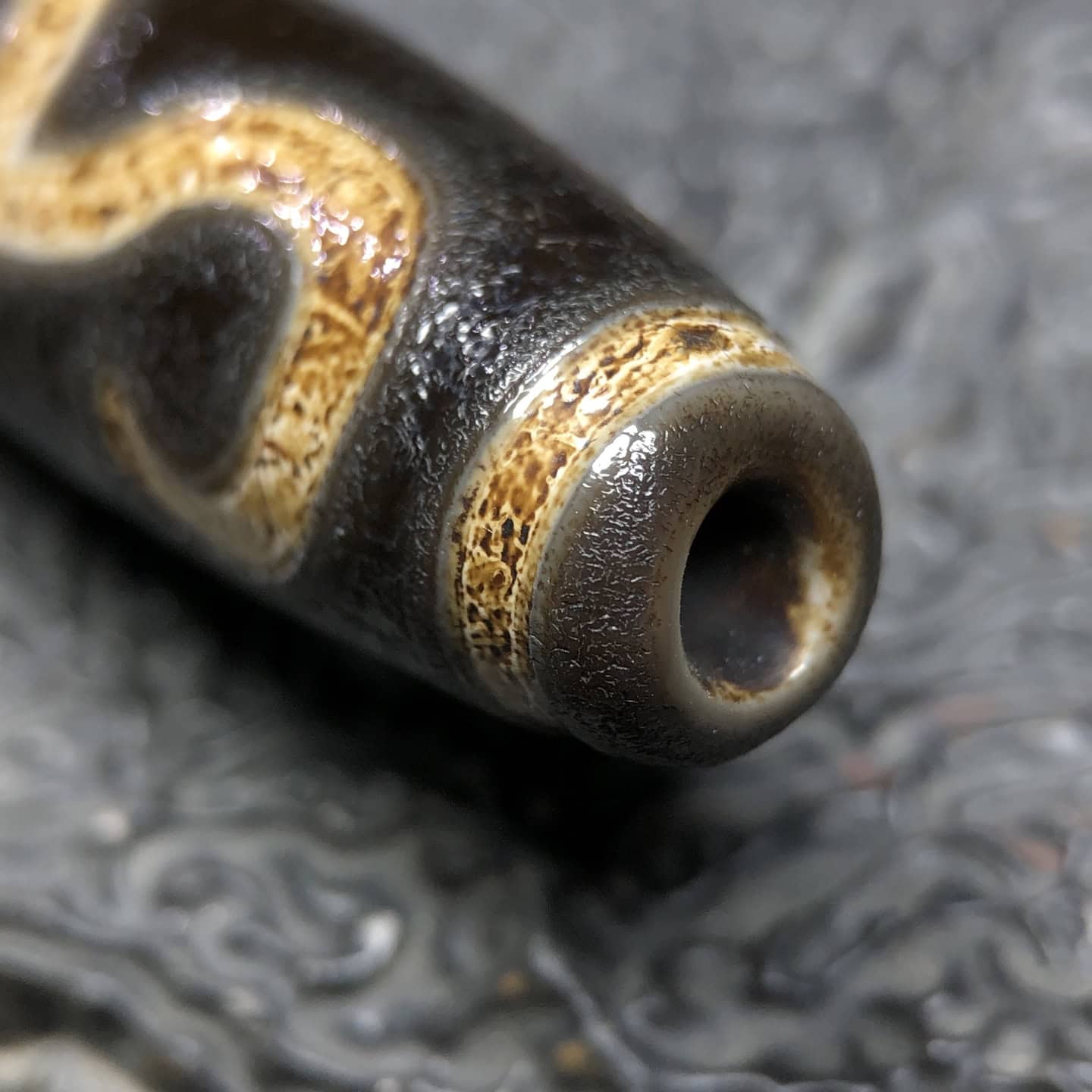 Chinese Natural Jade Carved Dzi bead