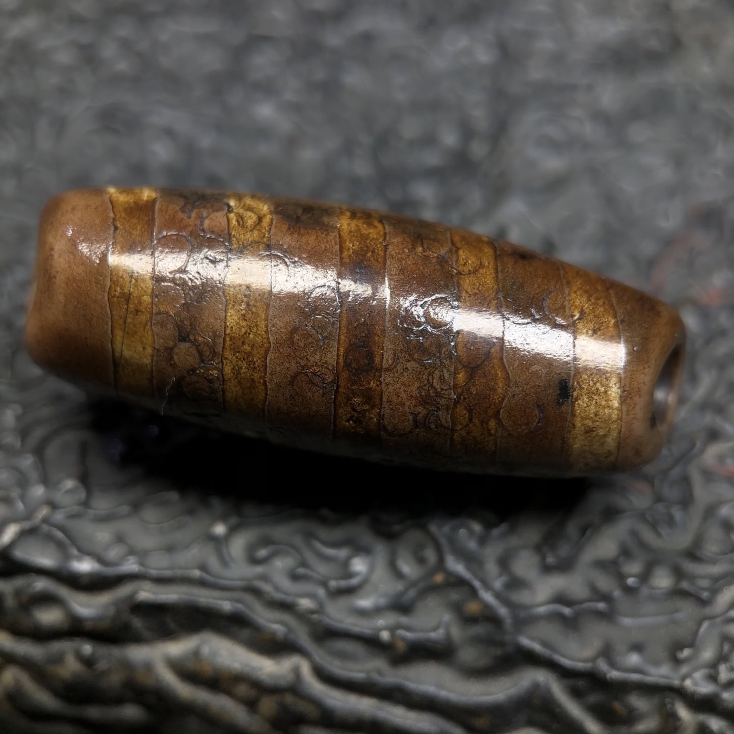 Chinese Natural Jade Carved Dzi bead