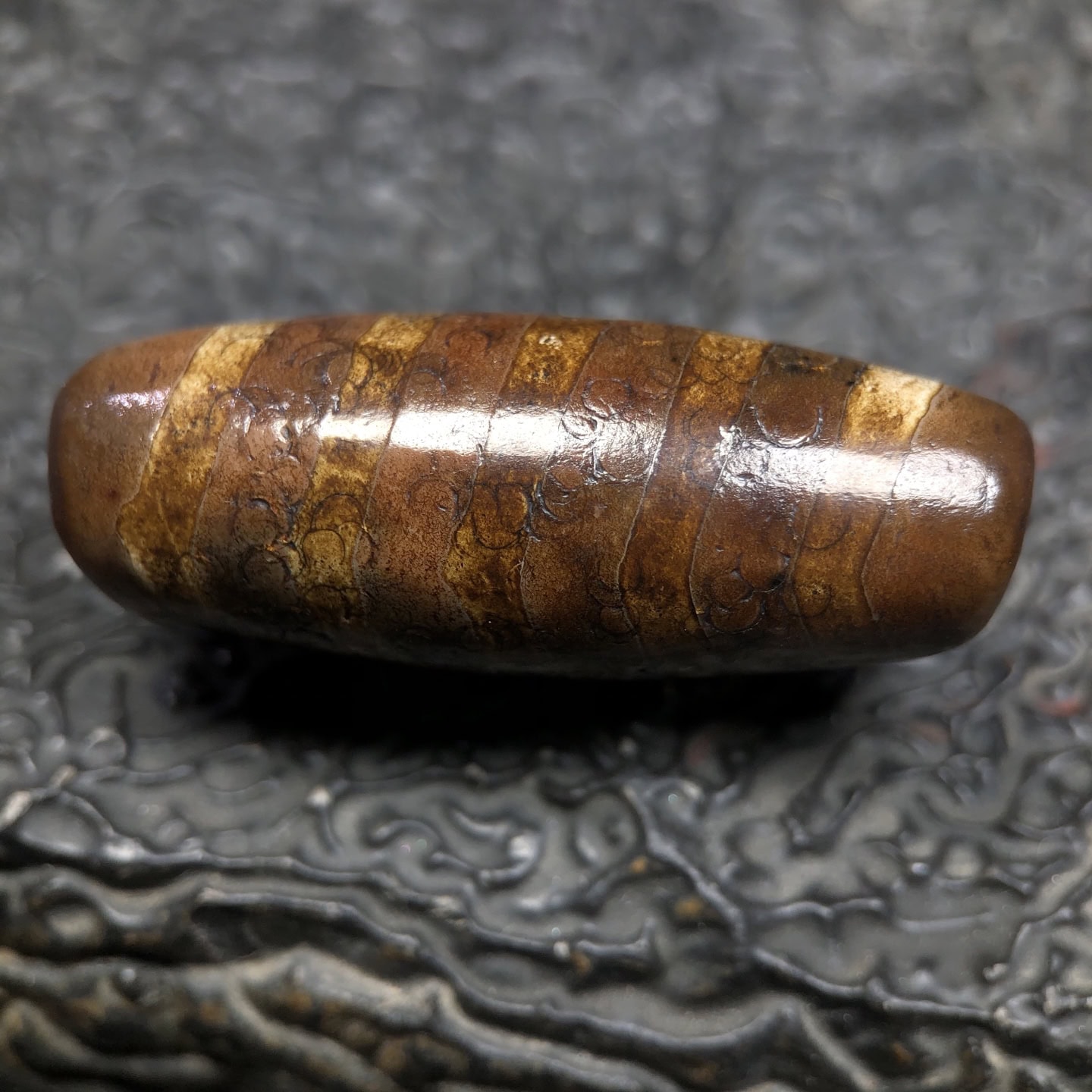 Chinese Natural Jade Carved Dzi bead