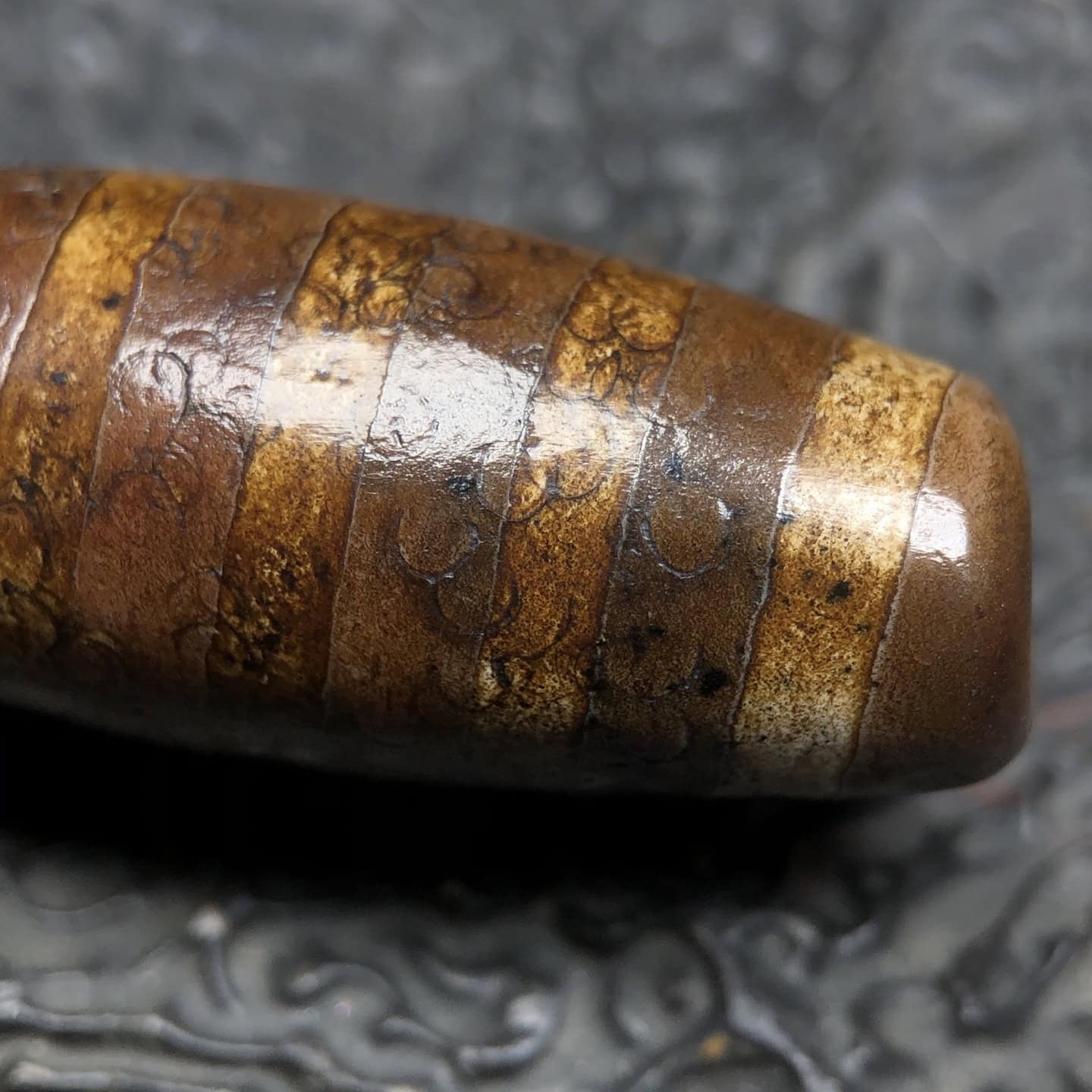 Chinese Natural Jade Carved Dzi bead