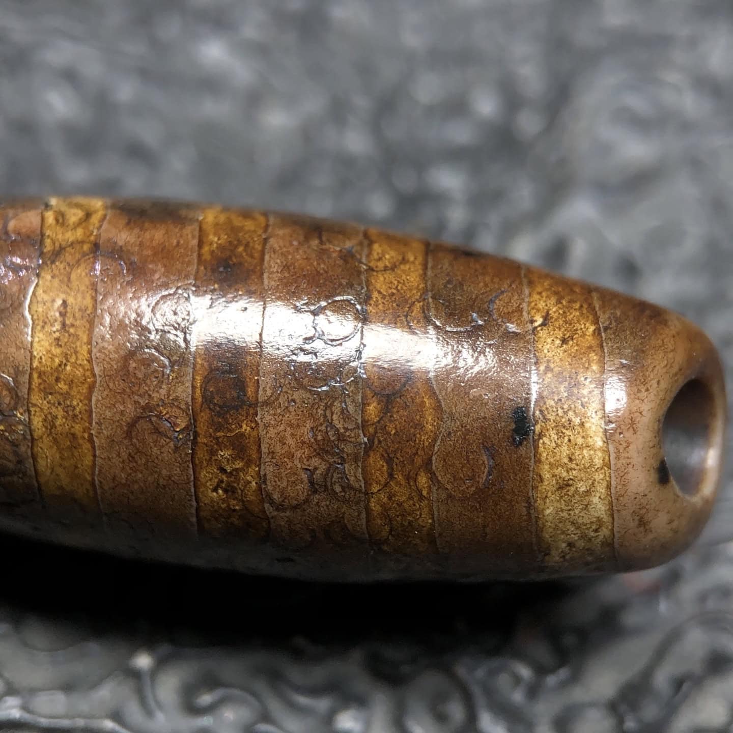 Chinese Natural Jade Carved Dzi bead